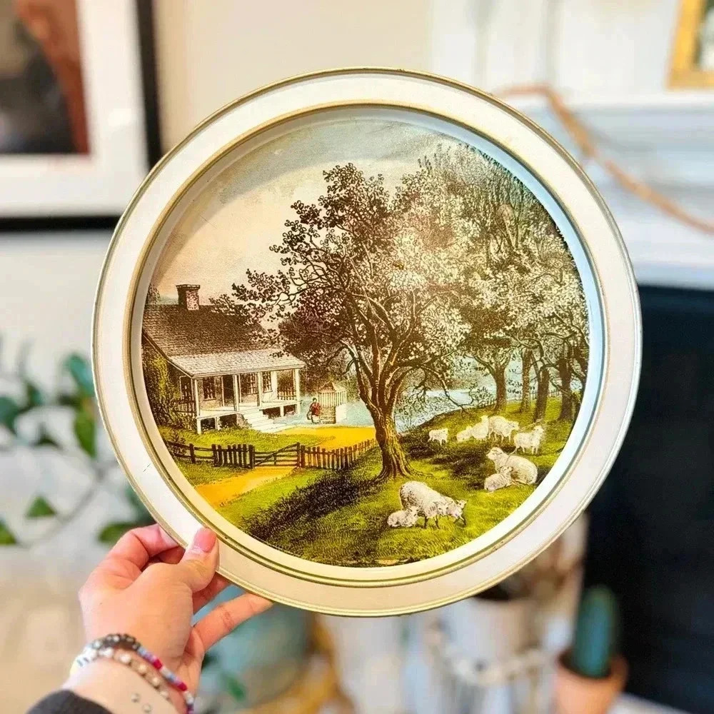 Vintage Currier & Ives Tin Tray - Cottagecore Dream